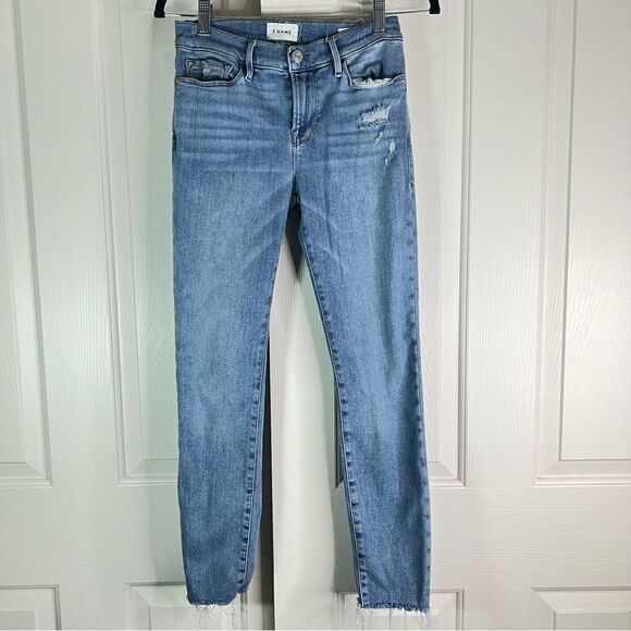 Frame Le Skinny de Jeanne Crop Jean raw hem ripped distressed jeans - Picture 4 of 12